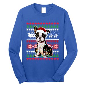 Ugly Sweater Christmas Lights Boston Terrier Dog Lover Gift Long Sleeve Shirt