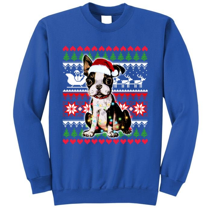 Ugly Sweater Christmas Lights Boston Terrier Dog Lover Gift Sweatshirt