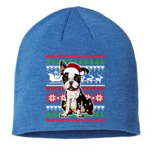 Ugly Sweater Christmas Lights Boston Terrier Dog Lover Gift Sustainable Beanie