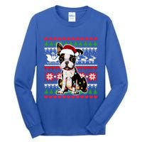 Ugly Sweater Christmas Lights Boston Terrier Dog Lover Gift Tall Long Sleeve T-Shirt