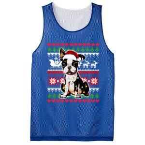 Ugly Sweater Christmas Lights Boston Terrier Dog Lover Gift Mesh Reversible Basketball Jersey Tank