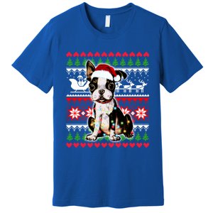 Ugly Sweater Christmas Lights Boston Terrier Dog Lover Gift Premium T-Shirt