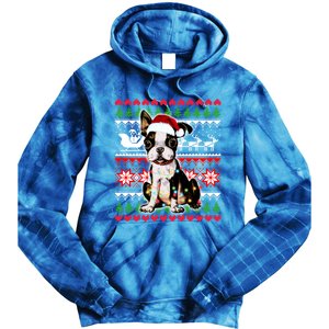 Ugly Sweater Christmas Lights Boston Terrier Dog Lover Gift Tie Dye Hoodie