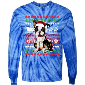 Ugly Sweater Christmas Lights Boston Terrier Dog Lover Gift Tie-Dye Long Sleeve Shirt