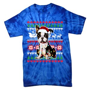 Ugly Sweater Christmas Lights Boston Terrier Dog Lover Gift Tie-Dye T-Shirt