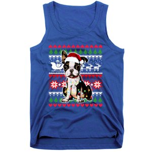 Ugly Sweater Christmas Lights Boston Terrier Dog Lover Gift Tank Top