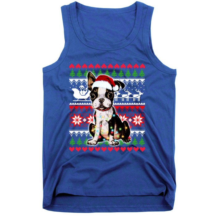 Ugly Sweater Christmas Lights Boston Terrier Dog Lover Gift Tank Top