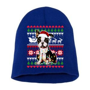 Ugly Sweater Christmas Lights Boston Terrier Dog Lover Gift Short Acrylic Beanie