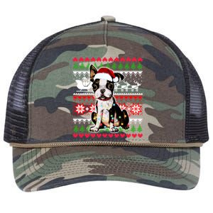 Ugly Sweater Christmas Lights Boston Terrier Dog Lover Gift Retro Rope Trucker Hat Cap