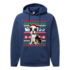 Ugly Sweater Christmas Lights Boston Terrier Dog Lover Gift Performance Fleece Hoodie