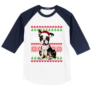 Ugly Sweater Christmas Lights Boston Terrier Dog Lover Gift Baseball Sleeve Shirt