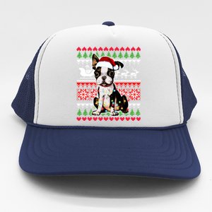 Ugly Sweater Christmas Lights Boston Terrier Dog Lover Gift Trucker Hat