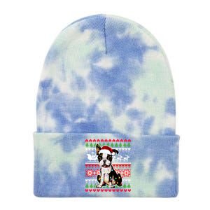 Ugly Sweater Christmas Lights Boston Terrier Dog Lover Gift Tie Dye 12in Knit Beanie