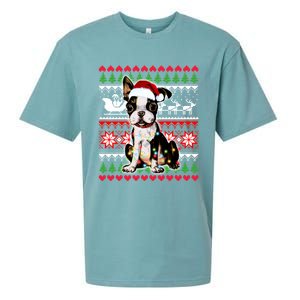 Ugly Sweater Christmas Lights Boston Terrier Dog Lover Gift Sueded Cloud Jersey T-Shirt