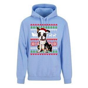 Ugly Sweater Christmas Lights Boston Terrier Dog Lover Gift Unisex Surf Hoodie