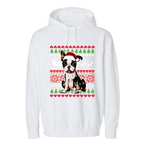 Ugly Sweater Christmas Lights Boston Terrier Dog Lover Gift Garment-Dyed Fleece Hoodie