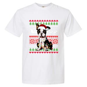 Ugly Sweater Christmas Lights Boston Terrier Dog Lover Gift Garment-Dyed Heavyweight T-Shirt