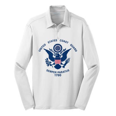 United States Coast Guard USCG Logo Police Veteran Patriotic Silk Touch Performance Long Sleeve Polo