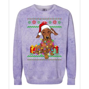 Ugly Sweater Christmas Lights Dachshund Dog Lover Gift Colorblast Crewneck Sweatshirt