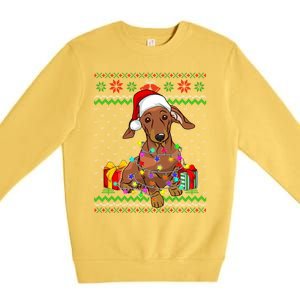 Ugly Sweater Christmas Lights Dachshund Dog Lover Gift Premium Crewneck Sweatshirt