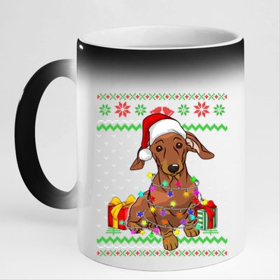 Ugly Sweater Christmas Lights Dachshund Dog Lover Gift 11oz Black Color Changing Mug