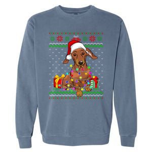 Ugly Sweater Christmas Lights Dachshund Dog Lover Gift Garment-Dyed Sweatshirt