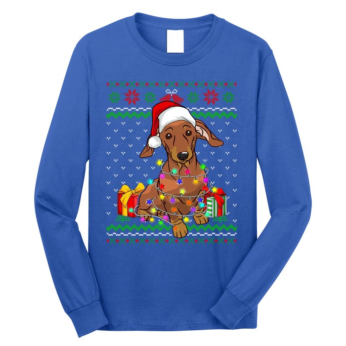 Ugly Sweater Christmas Lights Dachshund Dog Lover Gift Long Sleeve Shirt