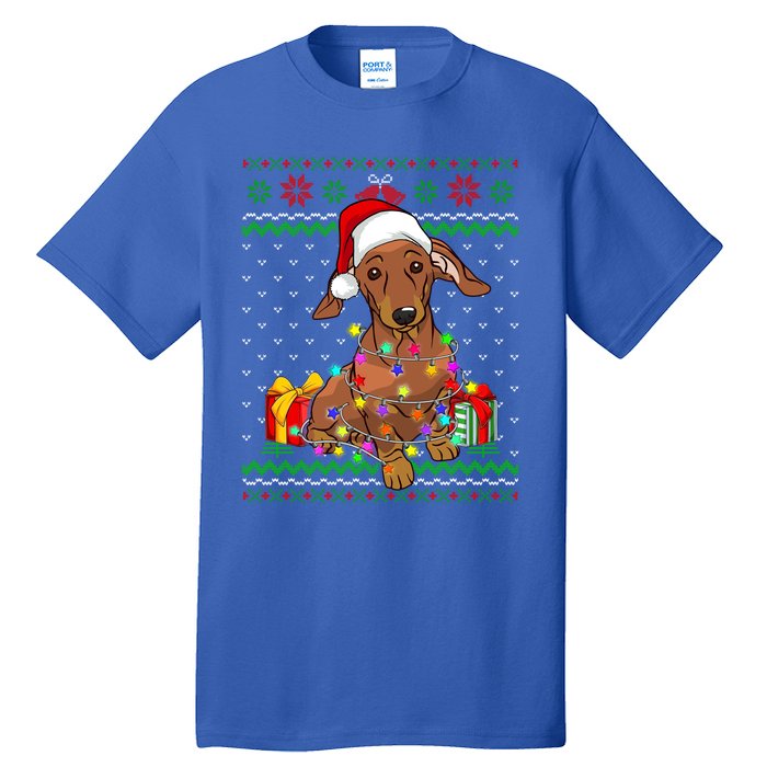 Ugly Sweater Christmas Lights Dachshund Dog Lover Gift Tall T-Shirt