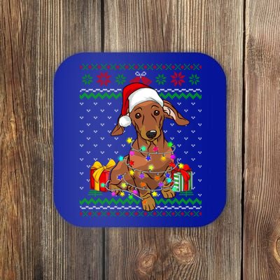 Ugly Sweater Christmas Lights Dachshund Dog Lover Gift Coaster