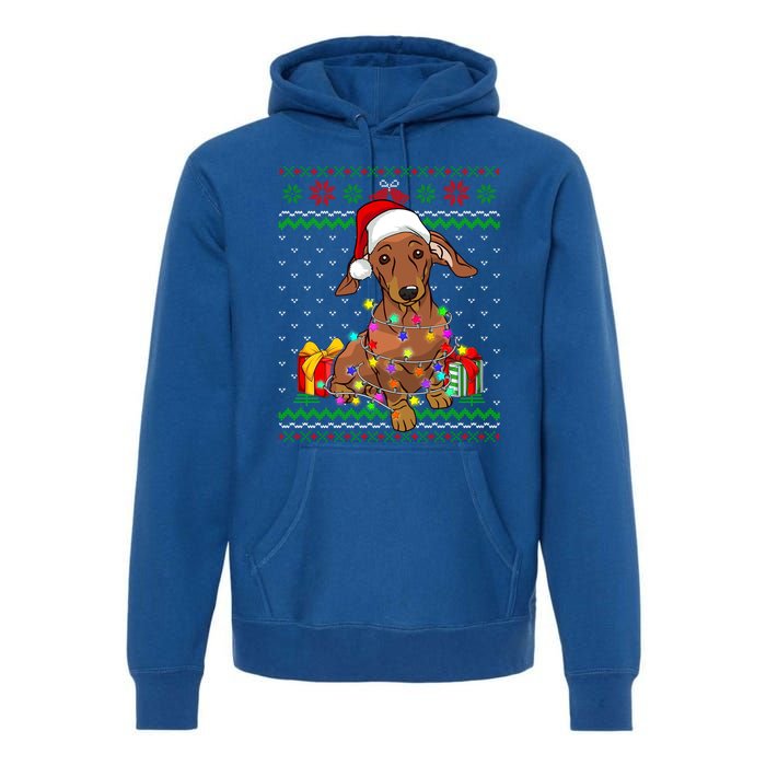 Ugly Sweater Christmas Lights Dachshund Dog Lover Gift Premium Hoodie