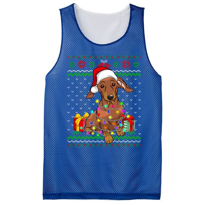 Ugly Sweater Christmas Lights Dachshund Dog Lover Gift Mesh Reversible Basketball Jersey Tank