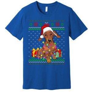 Ugly Sweater Christmas Lights Dachshund Dog Lover Gift Premium T-Shirt