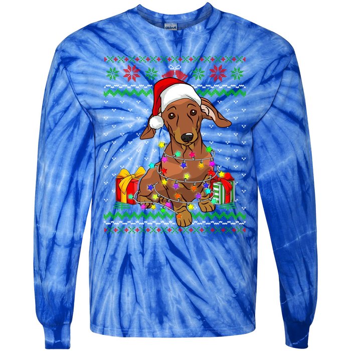 Ugly Sweater Christmas Lights Dachshund Dog Lover Gift Tie-Dye Long Sleeve Shirt