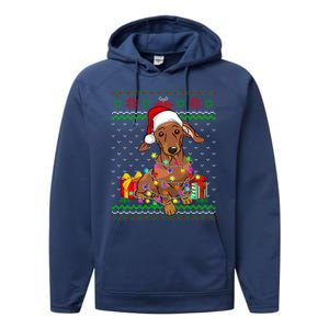 Ugly Sweater Christmas Lights Dachshund Dog Lover Gift Performance Fleece Hoodie