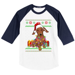 Ugly Sweater Christmas Lights Dachshund Dog Lover Gift Baseball Sleeve Shirt