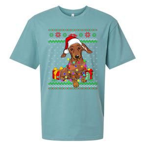 Ugly Sweater Christmas Lights Dachshund Dog Lover Gift Sueded Cloud Jersey T-Shirt