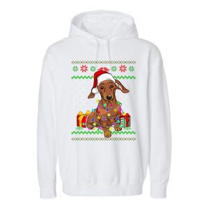 Ugly Sweater Christmas Lights Dachshund Dog Lover Gift Garment-Dyed Fleece Hoodie