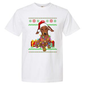 Ugly Sweater Christmas Lights Dachshund Dog Lover Gift Garment-Dyed Heavyweight T-Shirt