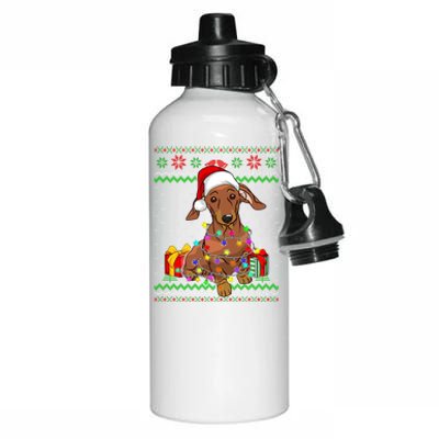 Ugly Sweater Christmas Lights Dachshund Dog Lover Gift Aluminum Water Bottle