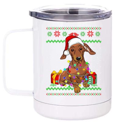 Ugly Sweater Christmas Lights Dachshund Dog Lover Gift 12 oz Stainless Steel Tumbler Cup