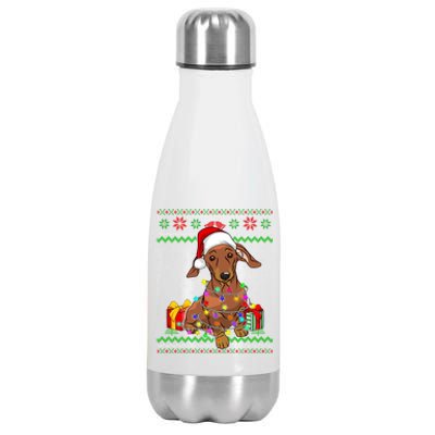 Ugly Sweater Christmas Lights Dachshund Dog Lover Gift Stainless Steel Insulated Water Bottle