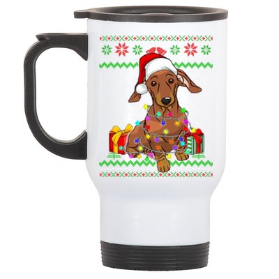 Ugly Sweater Christmas Lights Dachshund Dog Lover Gift Stainless Steel Travel Mug