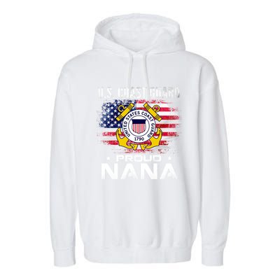 U S Coast Guard Proud Nana With American Flag Gift Veteran Gift Garment-Dyed Fleece Hoodie