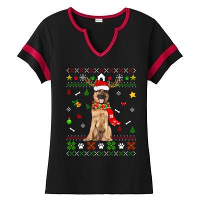 Ugly Sweater Christmas Ger Shepherd Dog Puppy Xmas Pajama Gift Ladies Halftime Notch Neck Tee