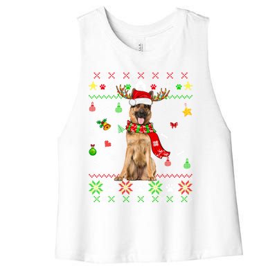 Ugly Sweater Christmas Ger Shepherd Dog Puppy Xmas Pajama Gift Women's Racerback Cropped Tank