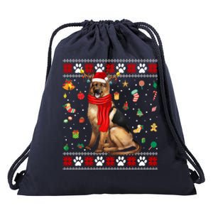 Ugly Sweater Christmas Ger Shepherd Dog Puppy Xmas Pajama Gift Drawstring Bag