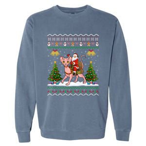 Ugly Sphynx Cat Xmas Gift Santa Riding Sphynx Cat Christmas Gift Garment-Dyed Sweatshirt