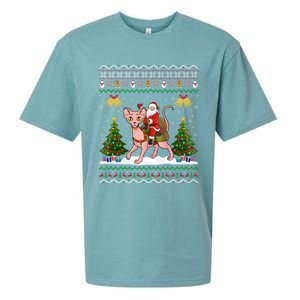 Ugly Sphynx Cat Xmas Gift Santa Riding Sphynx Cat Christmas Gift Sueded Cloud Jersey T-Shirt