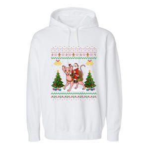 Ugly Sphynx Cat Xmas Gift Santa Riding Sphynx Cat Christmas Gift Garment-Dyed Fleece Hoodie