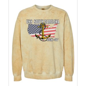 Uss South Carolina Cgn37 Cruiser Veteran Day Father Grandpa Colorblast Crewneck Sweatshirt